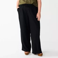 Plus Size Sonoma Goods For Life® Linen-Blend Wide-Leg Pants -Kohl's store 5517827 Black