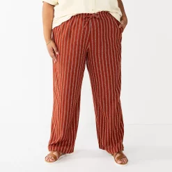 Plus Size Sonoma Goods For Life® Linen-Blend Wide-Leg Pants -Kohl's store 5517827 Cinnamon Stripe