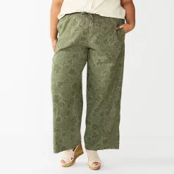 Plus Size Sonoma Goods For Life® Linen-Blend Wide-Leg Pants -Kohl's store 5517827 Olive Floral