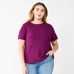 Plus Size Nine West Essential Crewneck Tee -Kohl's store 5525951 Pansy Plum Rib