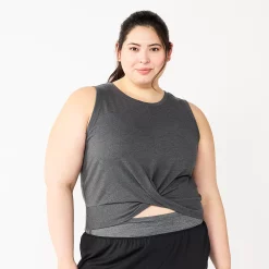 Juniors' Plus Size SO® Solid Cropped Twist-Front Tank -Kohl's store 5526785 Gray Texture