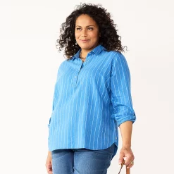 Plus Size Croft & Barrow® Linen-Blend Popover Tunic -Kohl's store 5545050 Blue Stripe