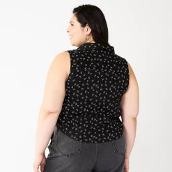 Juniors' Plus Size SO® Cropped Sleeveless Button Down Top 17 Juniors' Plus Size SO® Cropped Sleeveless Button Down Top -Kohl's store 5549541 ALT