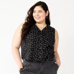 Juniors' Plus Size SO® Cropped Sleeveless Button Down Top 16 Juniors' Plus Size SO® Cropped Sleeveless Button Down Top -Kohl's store 5549541 Black Floral