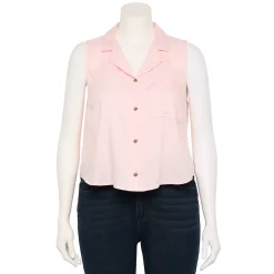 Juniors' Plus Size SO® Cropped Sleeveless Button Down Top 14 Juniors' Plus Size SO® Cropped Sleeveless Button Down Top -Kohl's store 5549541 Strawberry Pretzel