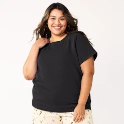Plus Size Sonoma Goods For Life® Short-Sleeve Fleece Sweatshirt -Kohl's store 5550378 Black