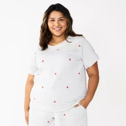 Plus Size Sonoma Goods For Life® Short-Sleeve Fleece Sweatshirt -Kohl's store 5550378 Gray Hearts