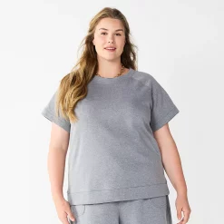 Plus Size Sonoma Goods For Life® Short-Sleeve Fleece Sweatshirt -Kohl's store 5550378 Heather Gray