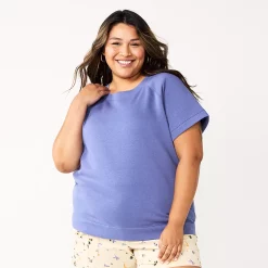 Plus Size Sonoma Goods For Life® Short-Sleeve Fleece Sweatshirt -Kohl's store 5550378 Iris Bouquet