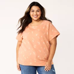 Plus Size Sonoma Goods For Life® Short-Sleeve Fleece Sweatshirt -Kohl's store 5550378 Peach Floral