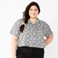 Juniors' Plus Size SO® Cropped Button Down Shirt 14 Juniors' Plus Size SO® Cropped Button Down Shirt -Kohl's store 5552605 Black Daisy Check