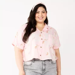 Juniors' Plus Size SO® Cropped Button Down Shirt 17 Juniors' Plus Size SO® Cropped Button Down Shirt -Kohl's store 5552605 Light Pink Tropical