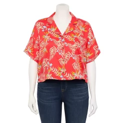 Juniors' Plus Size SO® Cropped Button Down Shirt 13 Juniors' Plus Size SO® Cropped Button Down Shirt -Kohl's store 5552605 Red Floral