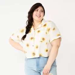 Juniors' Plus Size SO® Cropped Button Down Shirt 16 Juniors' Plus Size SO® Cropped Button Down Shirt -Kohl's store 5552605 White Sunflower