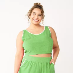 Juniors' Plus Size SO® Cropped Towel Terry Scoop Neck Tank Top -Kohl's store 5553923 Brit Green