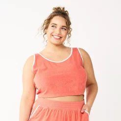 Juniors' Plus Size SO® Cropped Towel Terry Scoop Neck Tank Top -Kohl's store 5553923 Cassie Coral