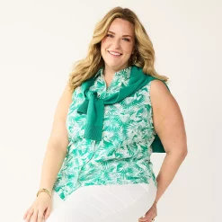 Plus Size Croft & Barrow® Sleeveless Linen Blend Shirt -Kohl's store 5562808 Teal Palm