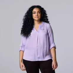 Plus Size Simply Vera Vera Wang Roll-Tab Popover Top -Kohl's store 5564678 Megan Purple