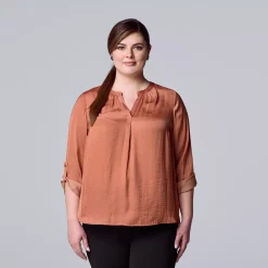 Plus Size Simply Vera Vera Wang Roll-Tab Popover Top -Kohl's store 5564678 Rosette