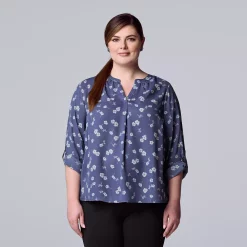 Plus Size Simply Vera Vera Wang Roll-Tab Popover Top -Kohl's store 5564678 Scattered Petals