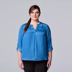 Plus Size Simply Vera Vera Wang Roll-Tab Popover Top -Kohl's store 5564678 Vienna Stream
