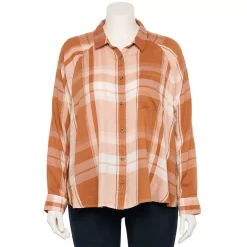 Juniors' Plus Size SO® Long Sleeve Button Down Shirt -Kohl's store 5566167 Cinnamon Rose Plaid