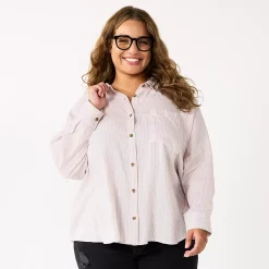 Juniors' Plus Size SO® Long Sleeve Button Down Shirt -Kohl's store 5566167 Pink And Blue Stripe