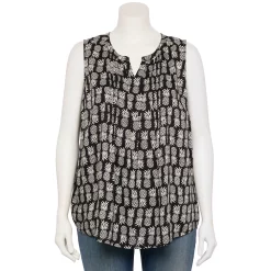 Plus Size Croft & Barrow® Pintuck Splitneck Sleeveless Top -Kohl's store 5567617 Black Pineapple