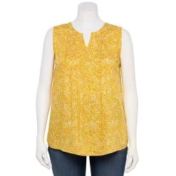 Plus Size Croft & Barrow® Pintuck Splitneck Sleeveless Top -Kohl's store 5567617 Gold Texture