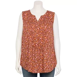Plus Size Croft & Barrow® Pintuck Splitneck Sleeveless Top -Kohl's store 5567617 Maroon Floral