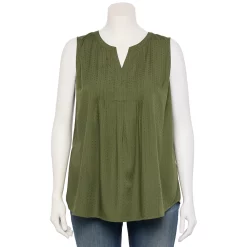 Plus Size Croft & Barrow® Pintuck Splitneck Sleeveless Top -Kohl's store 5567617 Olive