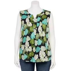 Plus Size Croft & Barrow® Pintuck Splitneck Sleeveless Top -Kohl's store 5567617 Olive Palm