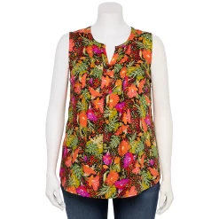 Plus Size Croft & Barrow® Pintuck Splitneck Sleeveless Top -Kohl's store 5567617 Orange Tropical