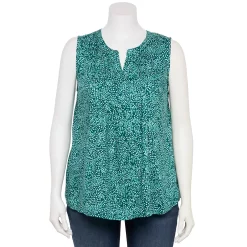 Plus Size Croft & Barrow® Pintuck Splitneck Sleeveless Top -Kohl's store 5567617 Teal Texture