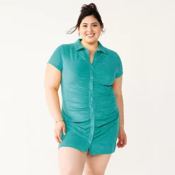 Juniors' Plus Size SO® Ruched Button-Down Bodycon Dress -Kohl's store 5569982 Aldon Blue