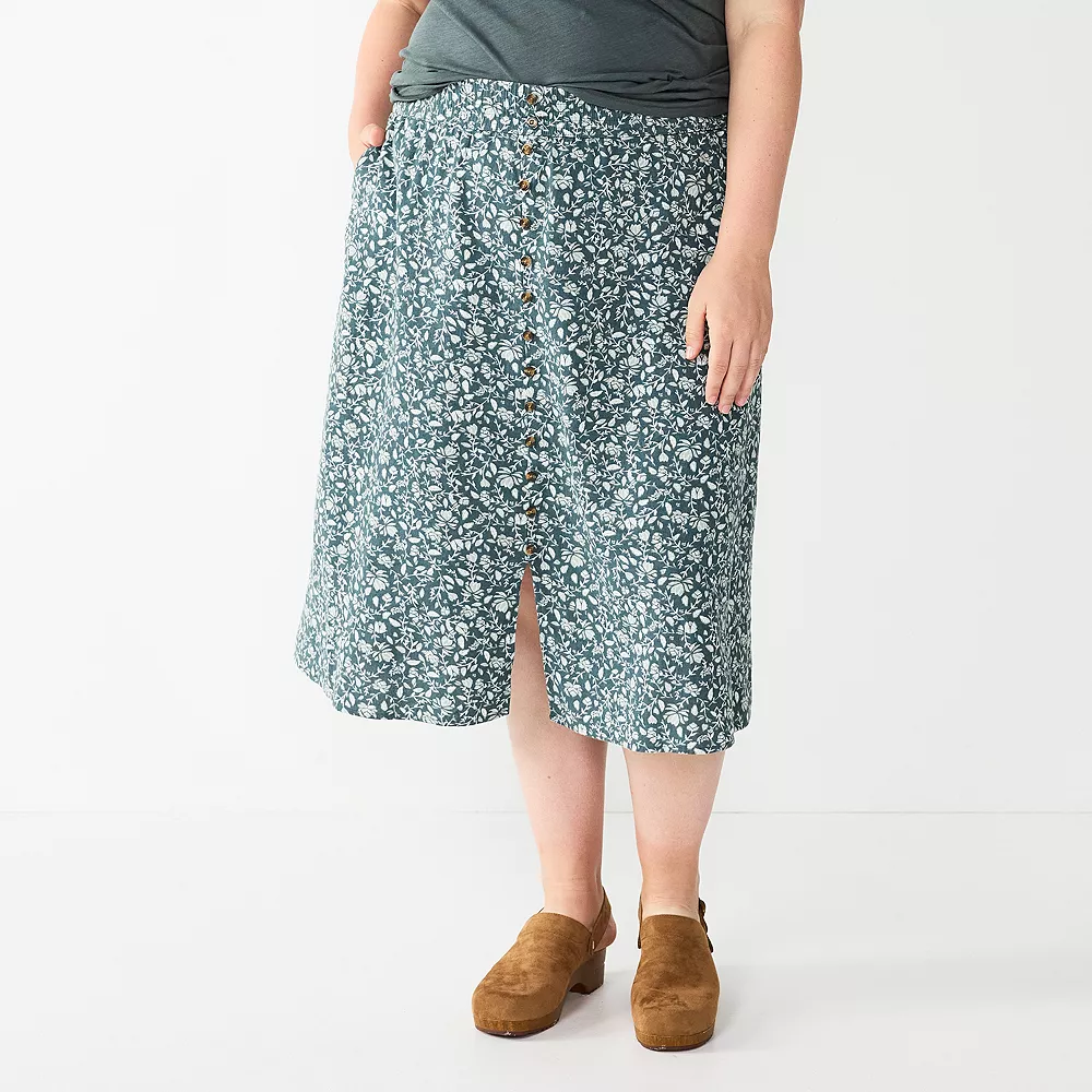 Plus Size Sonoma Goods For Life® Vented Button-Front Midi Skirt 2 Plus Size Sonoma Goods For Life® Vented Button-Front Midi Skirt - Image 2