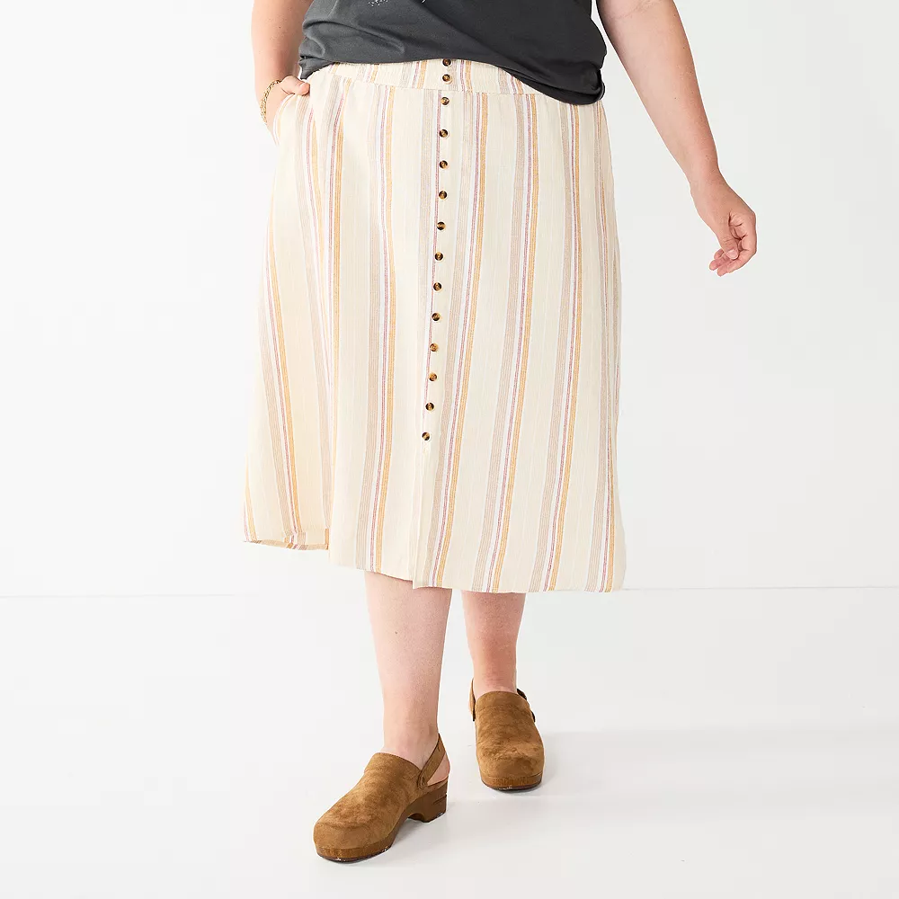 Plus Size Sonoma Goods For Life® Vented Button-Front Midi Skirt 1 Plus Size Sonoma Goods For Life® Vented Button-Front Midi Skirt