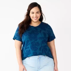 Petite Plus Size Sonoma Goods For Life® Crewneck Tee -Kohl's store 5572597 Navy Tropical Floral