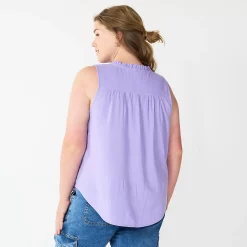 Plus Size Sonoma Goods For Life® Solid Ruffled Button-Front Tank -Kohl's store 5575169 ALT