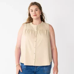Plus Size Sonoma Goods For Life® Solid Ruffled Button-Front Tank -Kohl's store 5575169 Paradise Sand