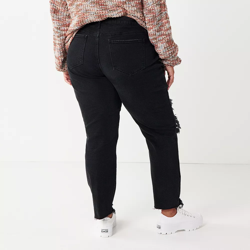 Juniors' Plus Size SO® Destructed High-Rise Mom Jean 6 Juniors' Plus Size SO® Destructed High-Rise Mom Jean - Image 6