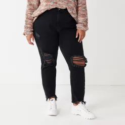 Juniors' Plus Size SO® Destructed High-Rise Mom Jean 9 Juniors' Plus Size SO® Destructed High-Rise Mom Jean -Kohl's store 5576359 Black Destructed