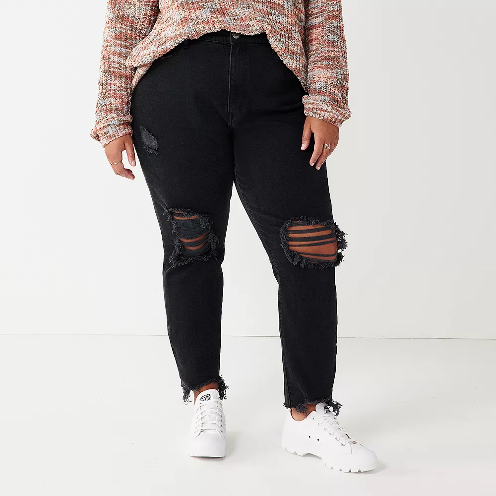 Juniors' Plus Size SO® Destructed High-Rise Mom Jean 4 Juniors' Plus Size SO® Destructed High-Rise Mom Jean - Image 4