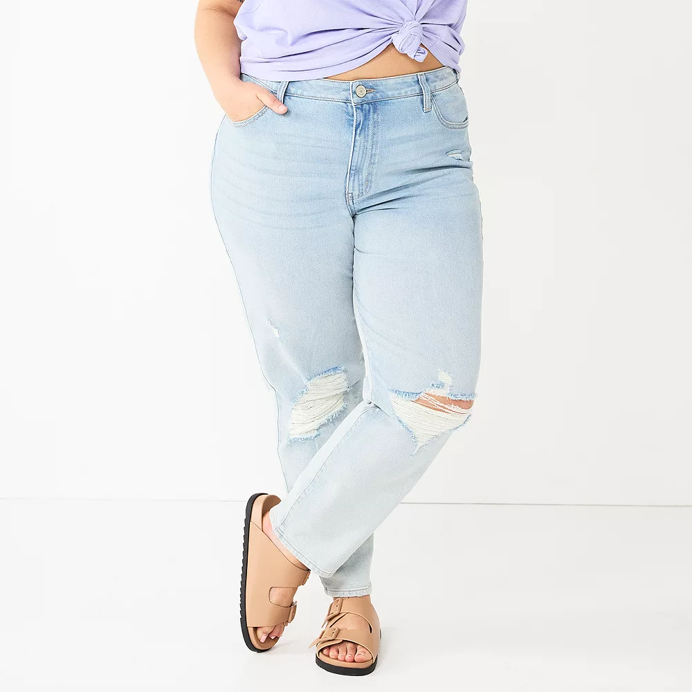 Juniors' Plus Size SO® Destructed High-Rise Mom Jean 1 Juniors' Plus Size SO® Destructed High-Rise Mom Jean