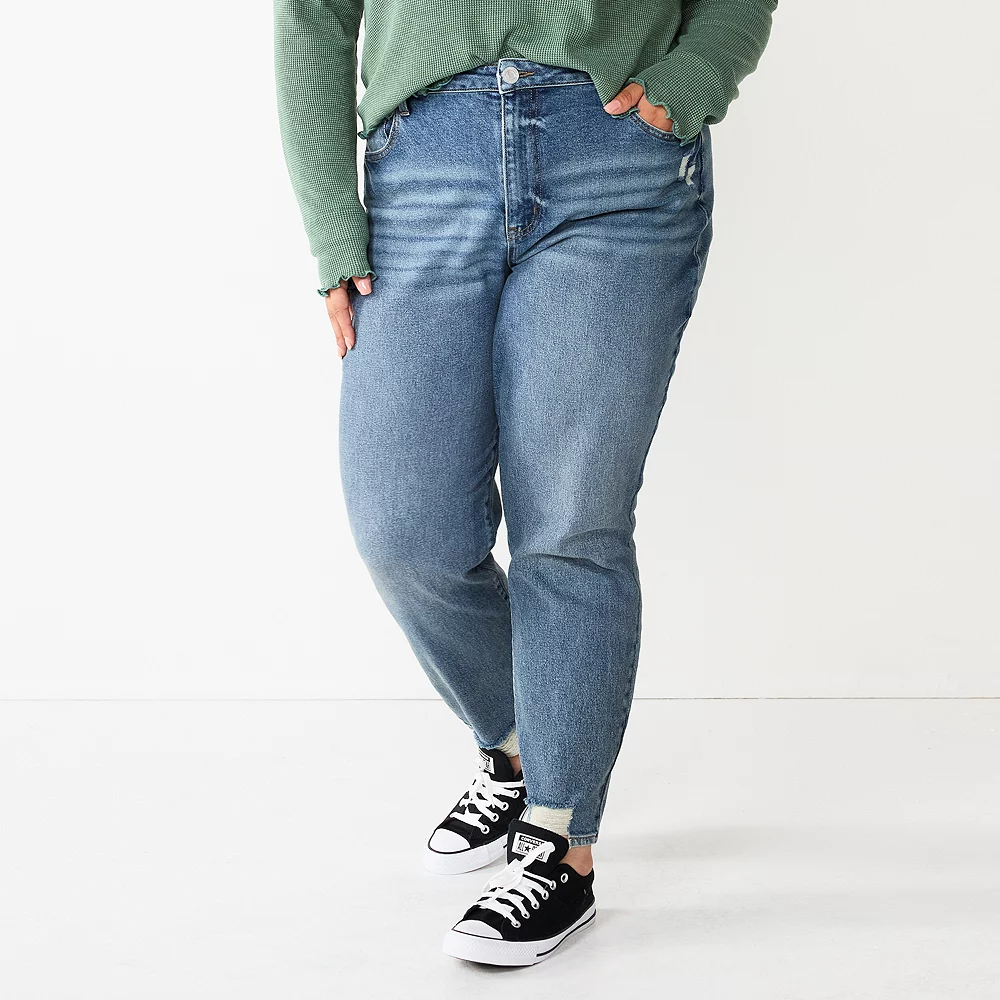 Juniors' Plus Size SO® Destructed High-Rise Mom Jean 3 Juniors' Plus Size SO® Destructed High-Rise Mom Jean - Image 3