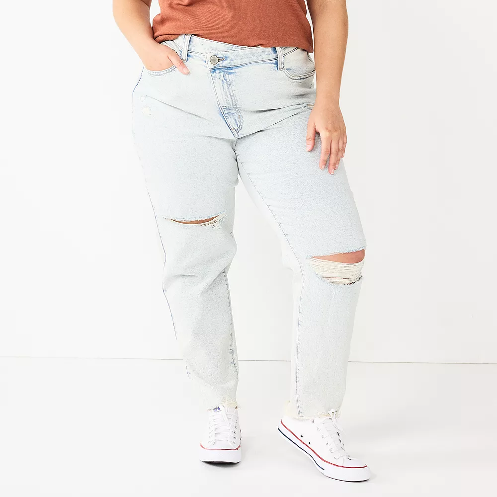 Juniors' Plus Size SO® Destructed High-Rise Mom Jean 2 Juniors' Plus Size SO® Destructed High-Rise Mom Jean - Image 2