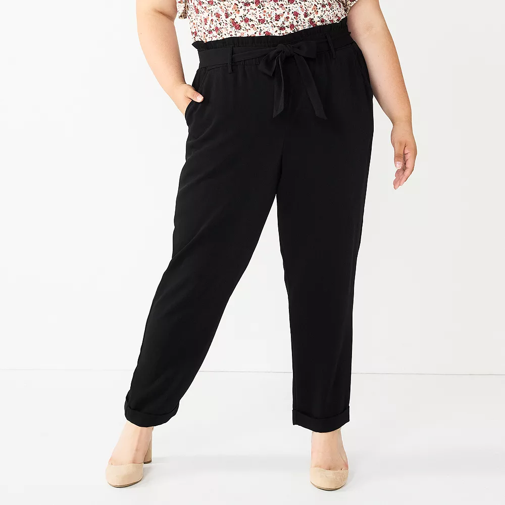 Juniors' Plus Size SO® High-Rise Paperbag Tapered Leg Pants 6 Juniors' Plus Size SO® High-Rise Paperbag Tapered Leg Pants - Image 6