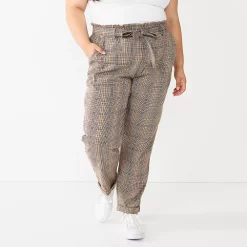 Juniors' Plus Size SO® High-Rise Paperbag Tapered Leg Pants 13 Juniors' Plus Size SO® High-Rise Paperbag Tapered Leg Pants -Kohl's store 5576669 Brown Multi