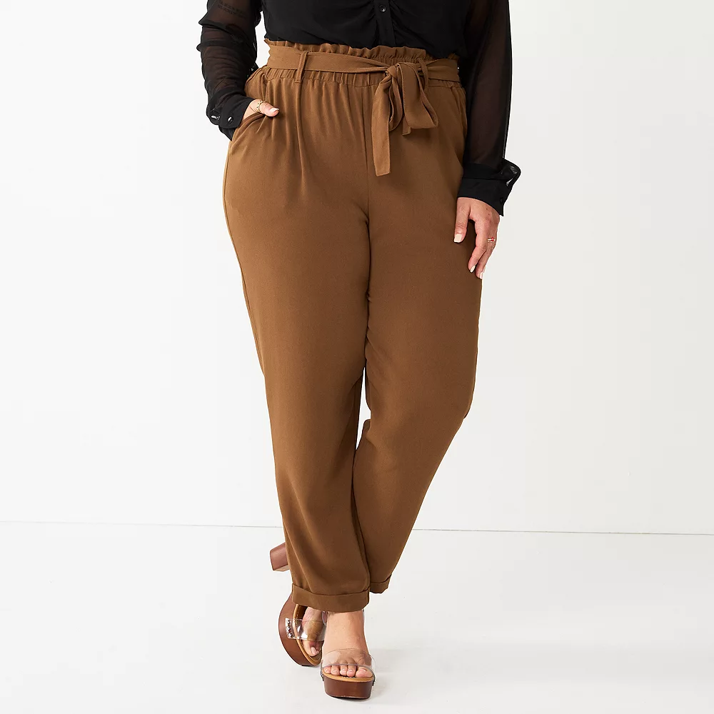 Juniors' Plus Size SO® High-Rise Paperbag Tapered Leg Pants 4 Juniors' Plus Size SO® High-Rise Paperbag Tapered Leg Pants - Image 4