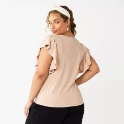 Juniors' Plus Size SO® Flutter Sleeve Keyhole Top -Kohl's store 5576810 ALT